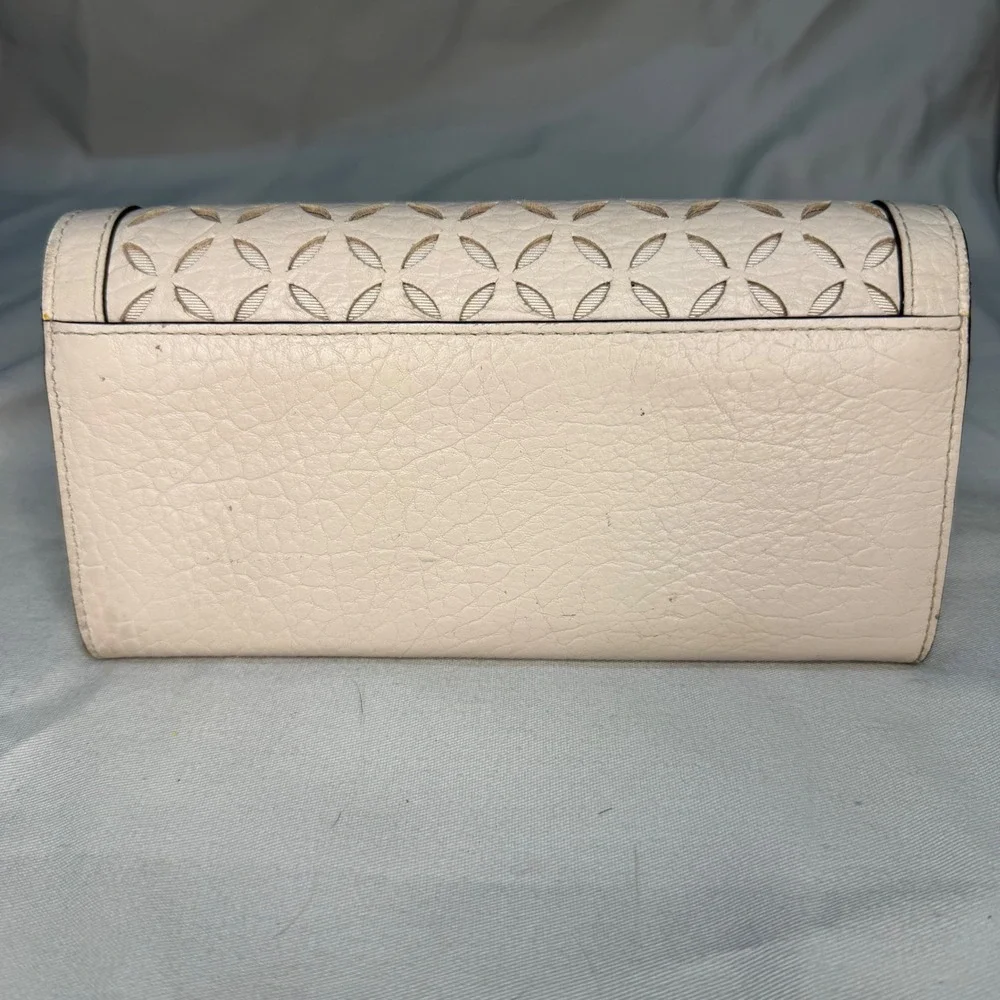 Kate Spade New York Cream Pebbled Leather Laser Cut Petal Continental Wallet